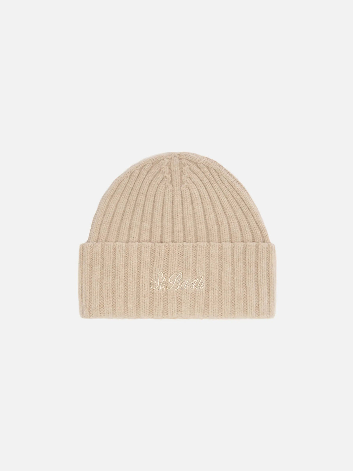 Cappellino Wengen in lana beige con ricamo St. Barth - vista frontale