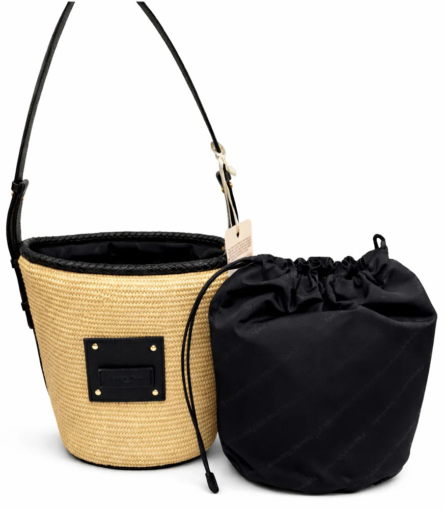 Pelletteria Veneta P26821-NERO  HAND BAG Secchiello in paglia