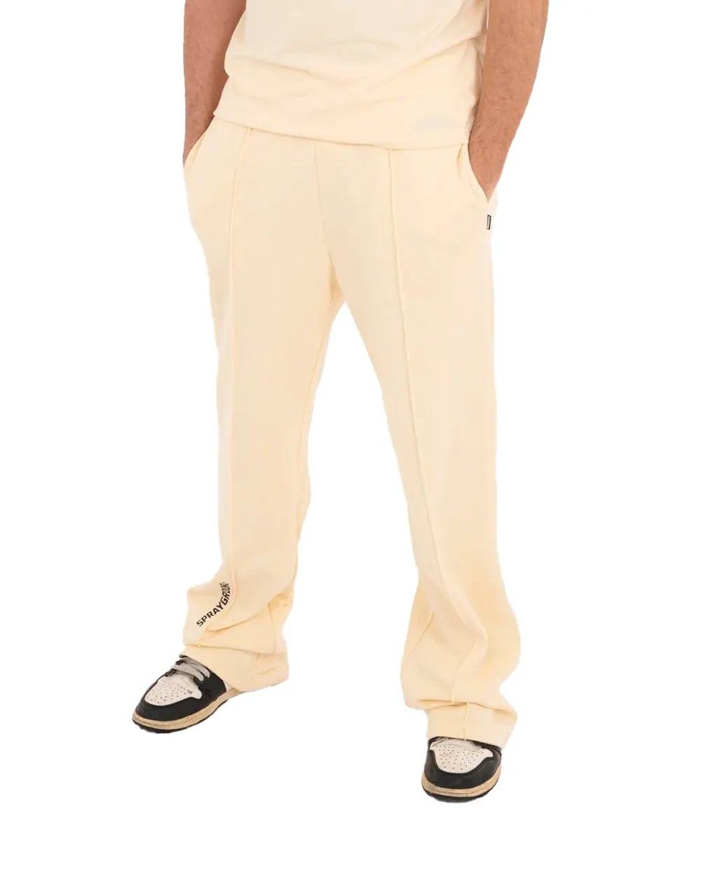 Sprayground Sweat Pant Pure Straight Leg Cream dettaglio ricamo logo