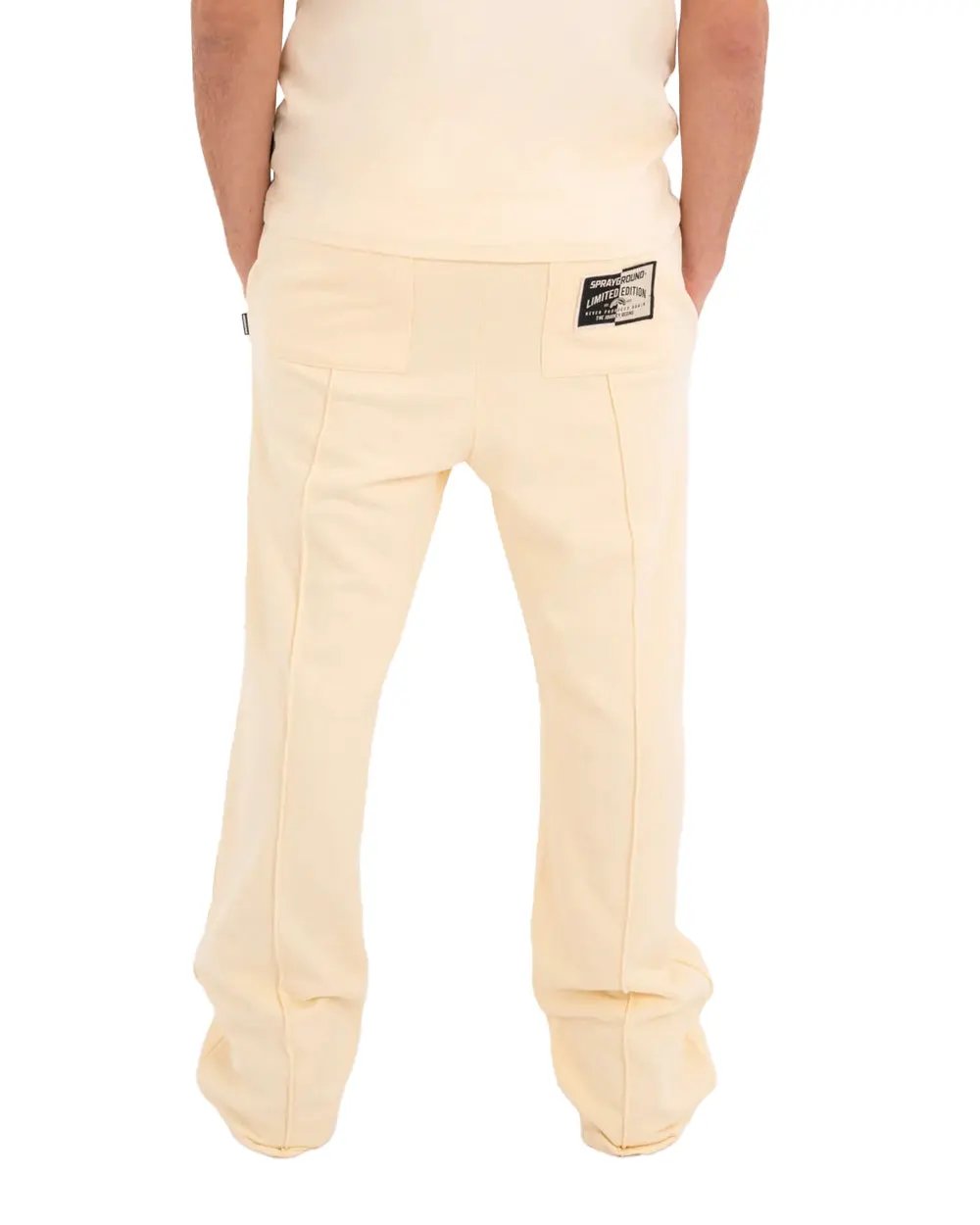 Sprayground Sweat Pant Pure Straight Leg Cream vista posteriore con patch