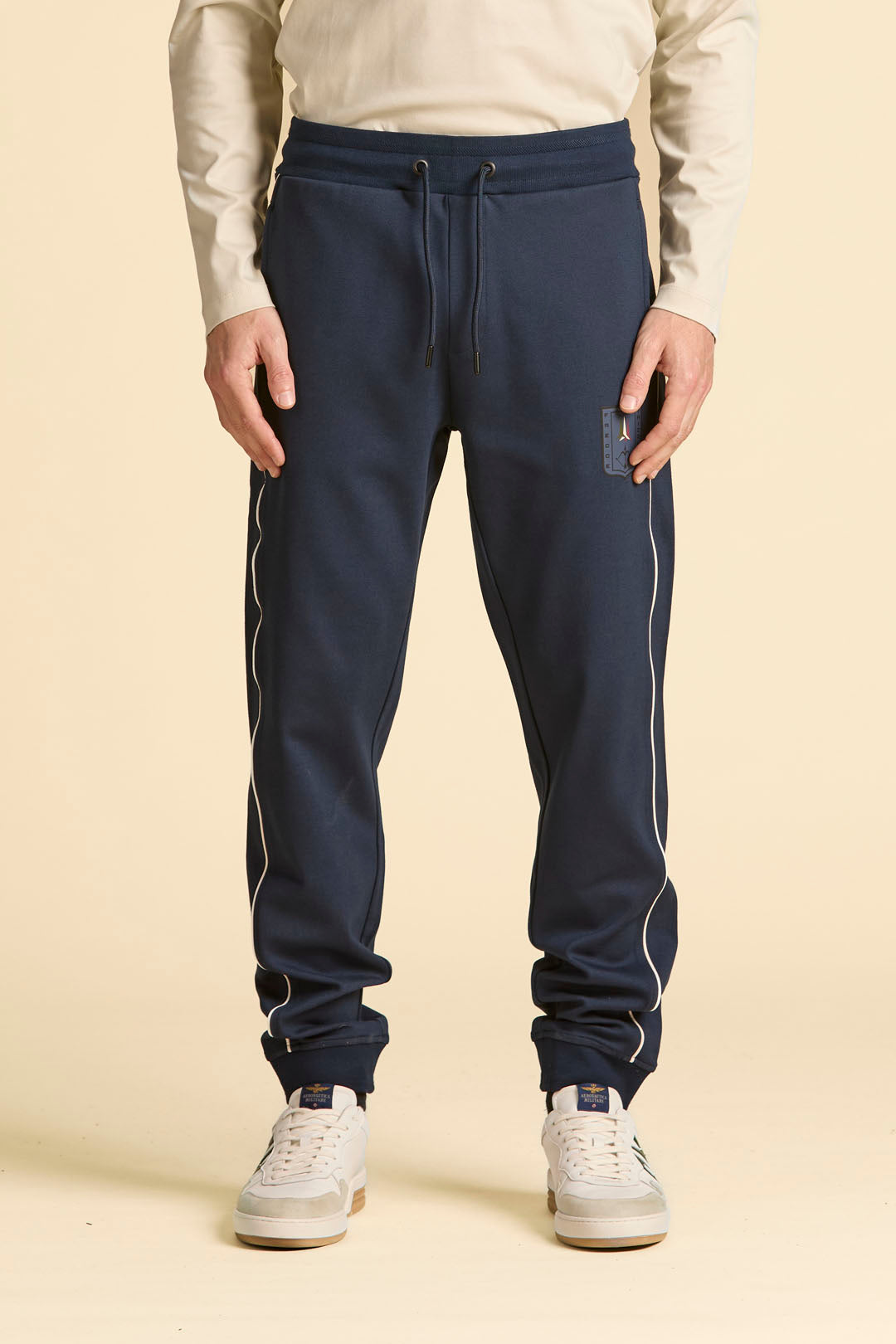 AERONAUTICA MILITARE PF1004UF00667 08184  SWEAT PANT INTERLOCK CON PATCH E PIPING - Atelier Fratelli Carbè
