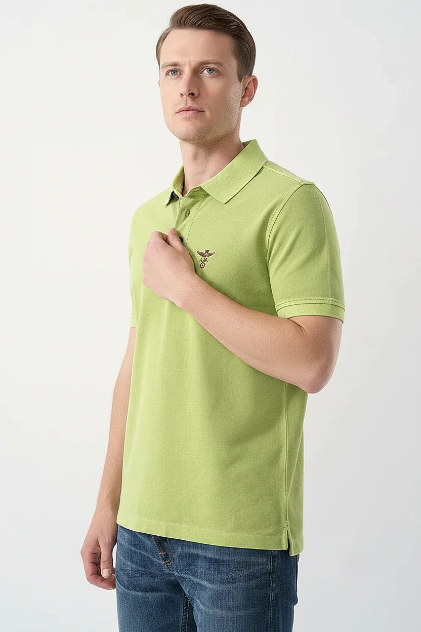 Polo verde uomo manica corta con logo ricamato, abbigliamento casual elegante