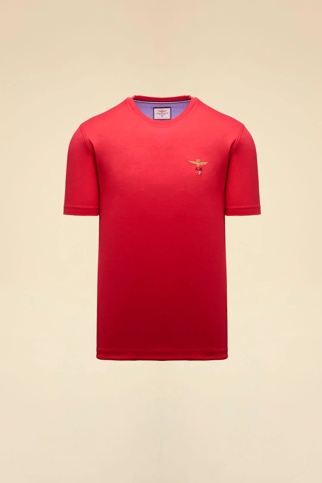 T-shirt uomo rossa girocollo manica corta con piccolo logo ricamato sul petto sinistro