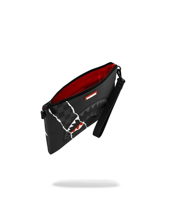 SPRAYGROUND B9350  CLUTCH CENTER RIP REVEALING GRAY CHECK CROSSOVER CLUTCH