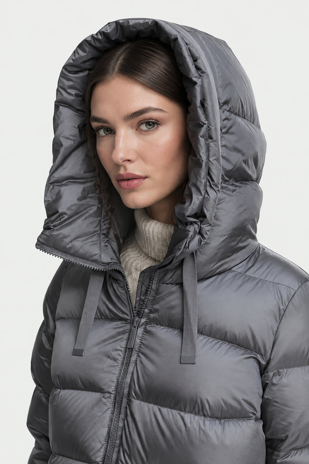 Piumino corto Bomboogie Rome Jacket Ash Grey - Dettaglio chiusura zip