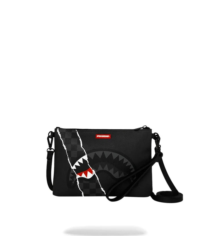 SPRAYGROUND B9350  CLUTCH CENTER RIP REVEALING GRAY CHECK CROSSOVER CLUTCH