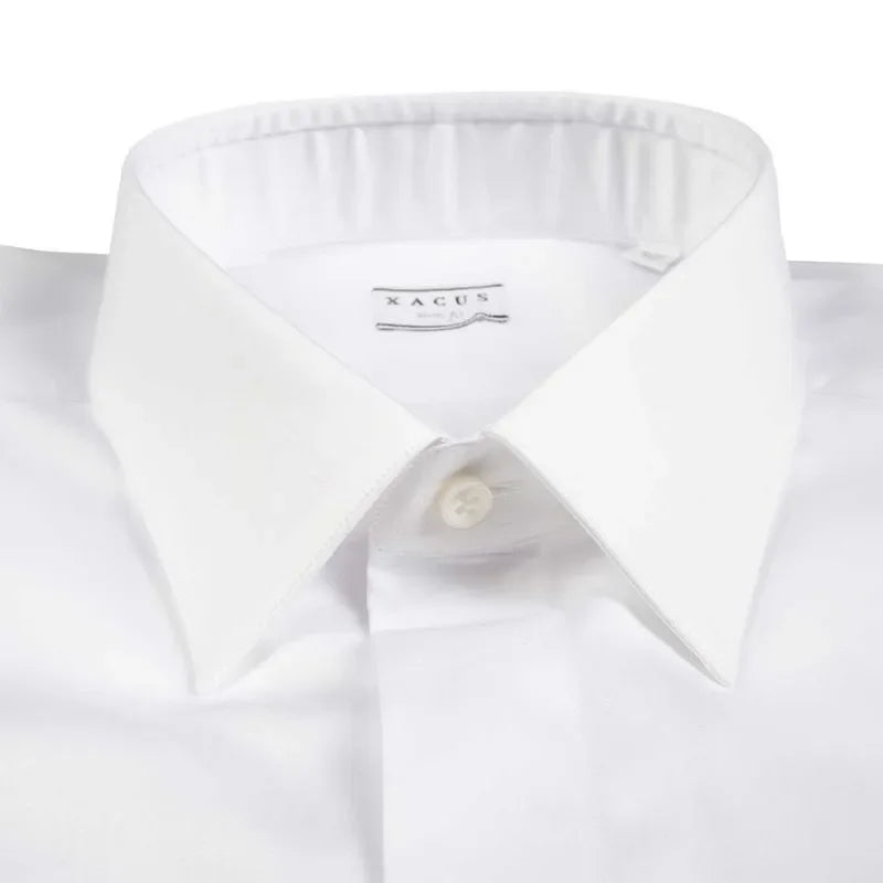 Camicia uomo slim fit bianca in raso di cotone con colletto classico