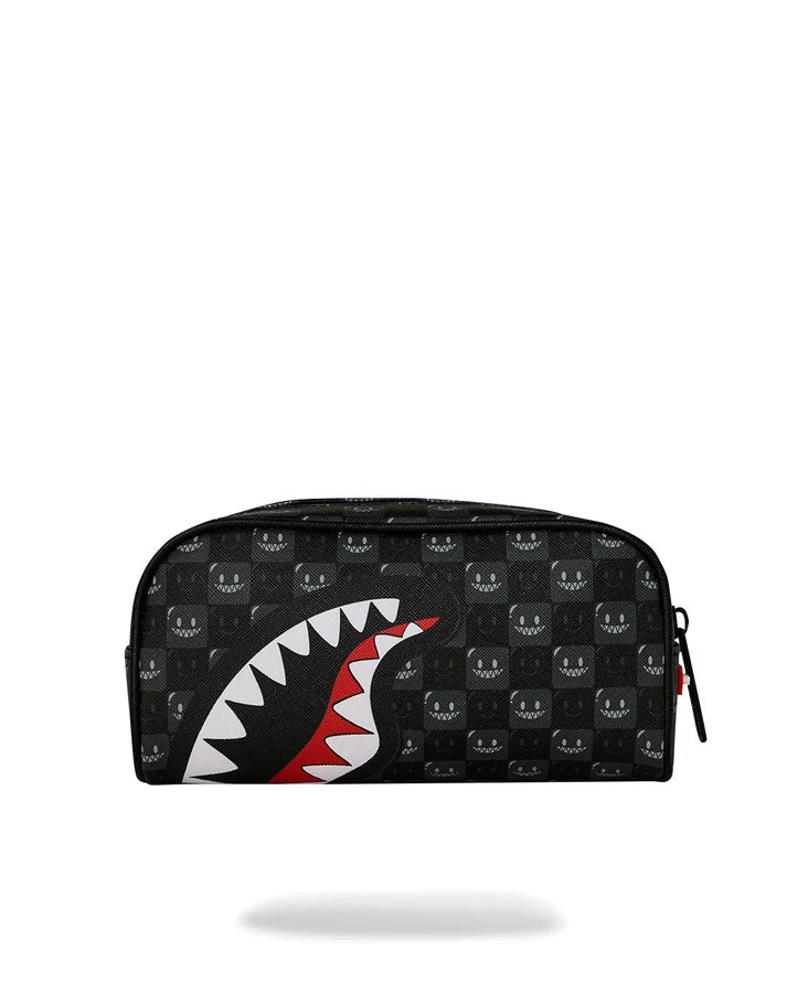SPRAYGROUND B9316  CLUTCH SHARKS IN PARIS WTF BUBBLY  BLACK CHECK POUCH