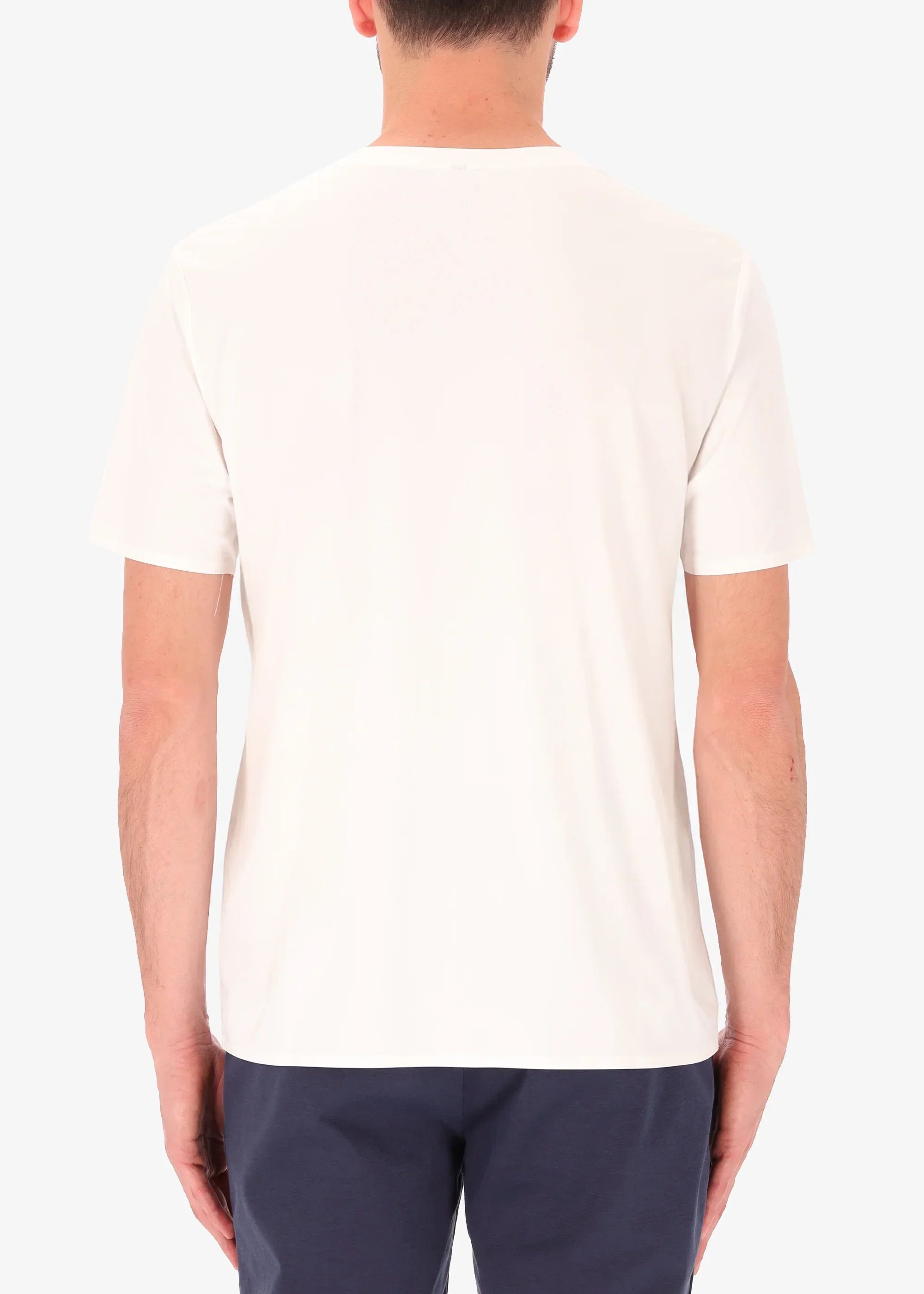 T-shirt uomo bianca manica corta vista retro, abbigliamento casual elegante