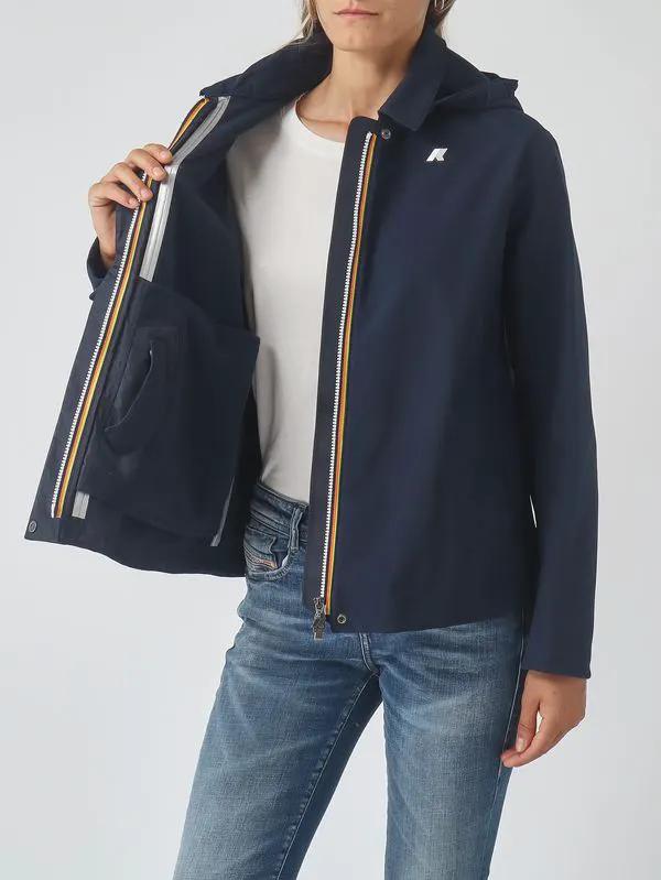 Giacca donna Bleizou Bonded K-WAY K51453W colore Blue (codice colore A2B) - dettaglio tasche e cuciture