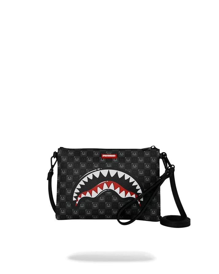 SPRAYGROUND B9318  CLUTCH SHARKS IN PARIS WTF BUBBLY BLACK CHECK CROSSOVER