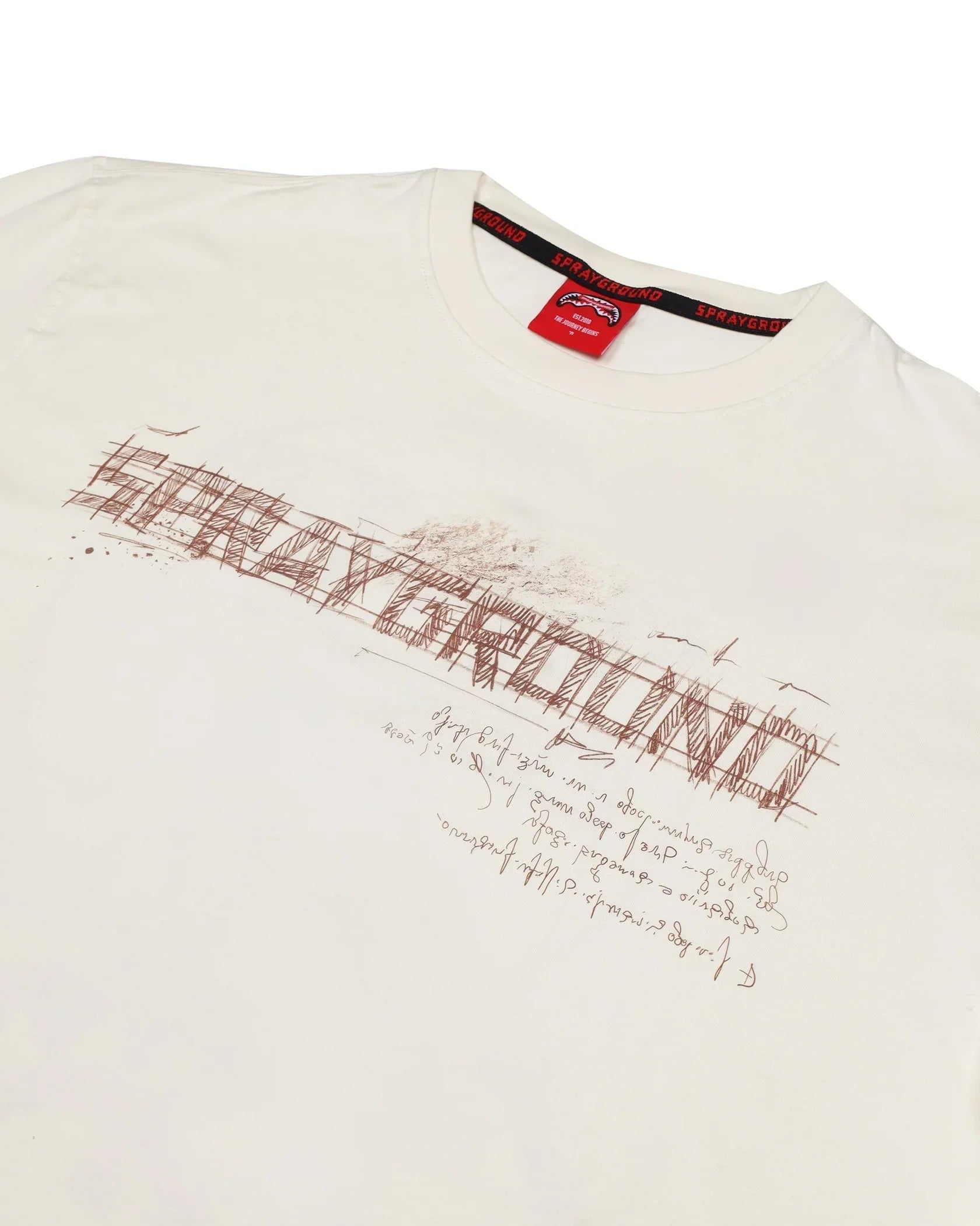 T-shirt bianca Sprayground da uomo con stampa artistica e logo frontale, moda casual