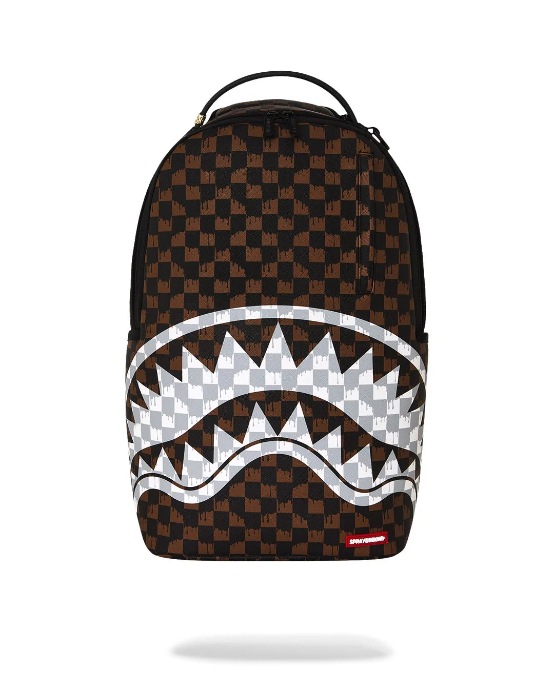 SPRAYGROUND B8552  BACKPACK BROWN AND CREAM DRIP CHECK SHARK BACKPACK