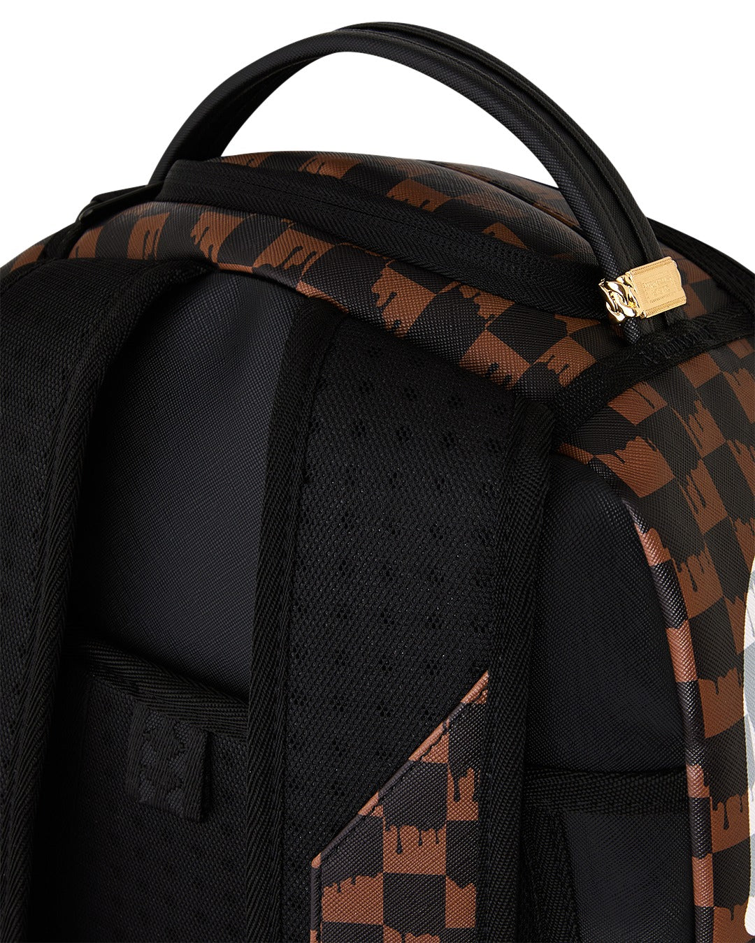 SPRAYGROUND B8552  BACKPACK BROWN AND CREAM DRIP CHECK SHARK BACKPACK