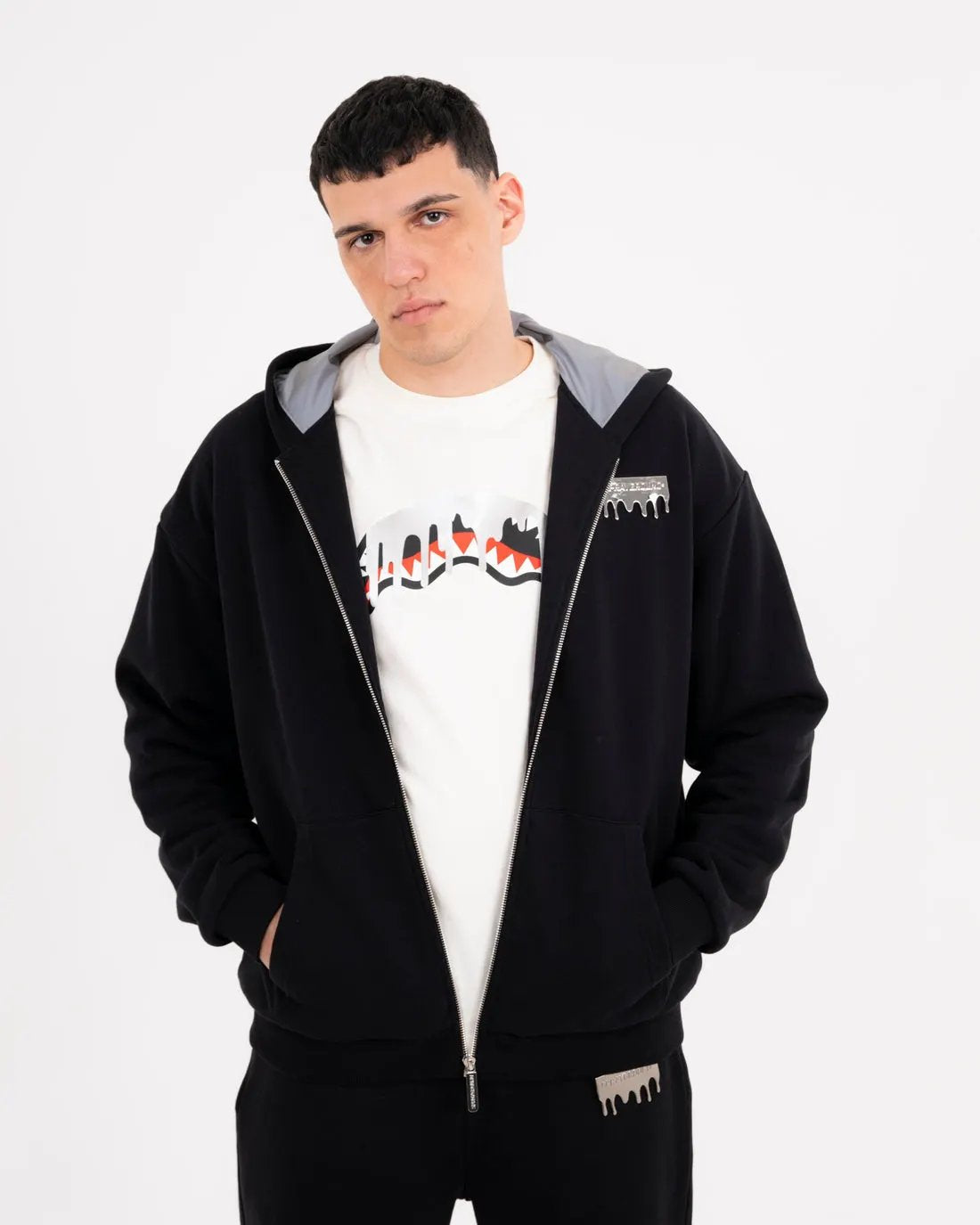 Sprayground Felpa Silver Drip Smooth Perfect Full-Zip SP997GBLK Black - Vista frontale