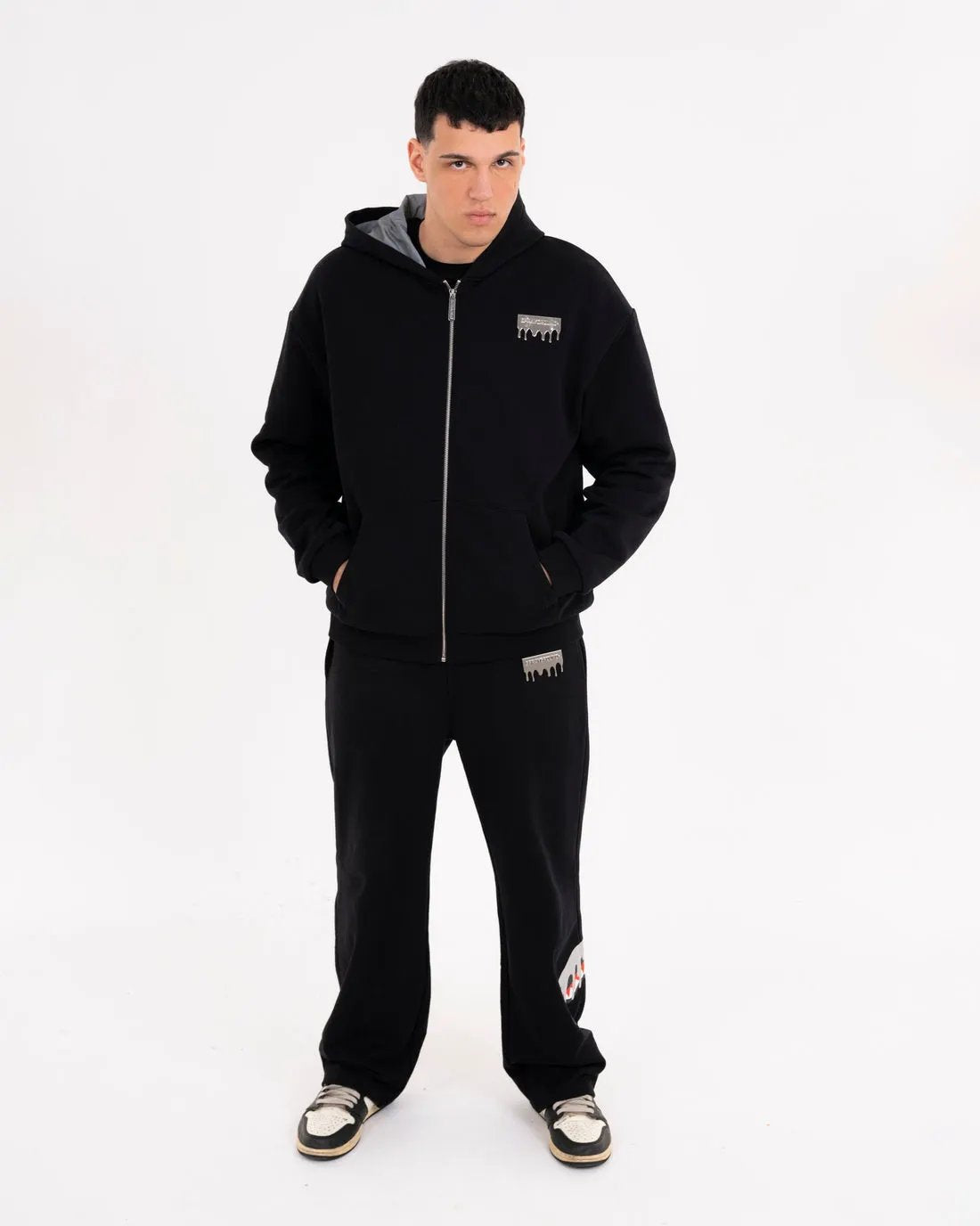 Sprayground Felpa Silver Drip Smooth Perfect Full-Zip SP997GBLK Black - Dettaglio cappuccio interno riflettente