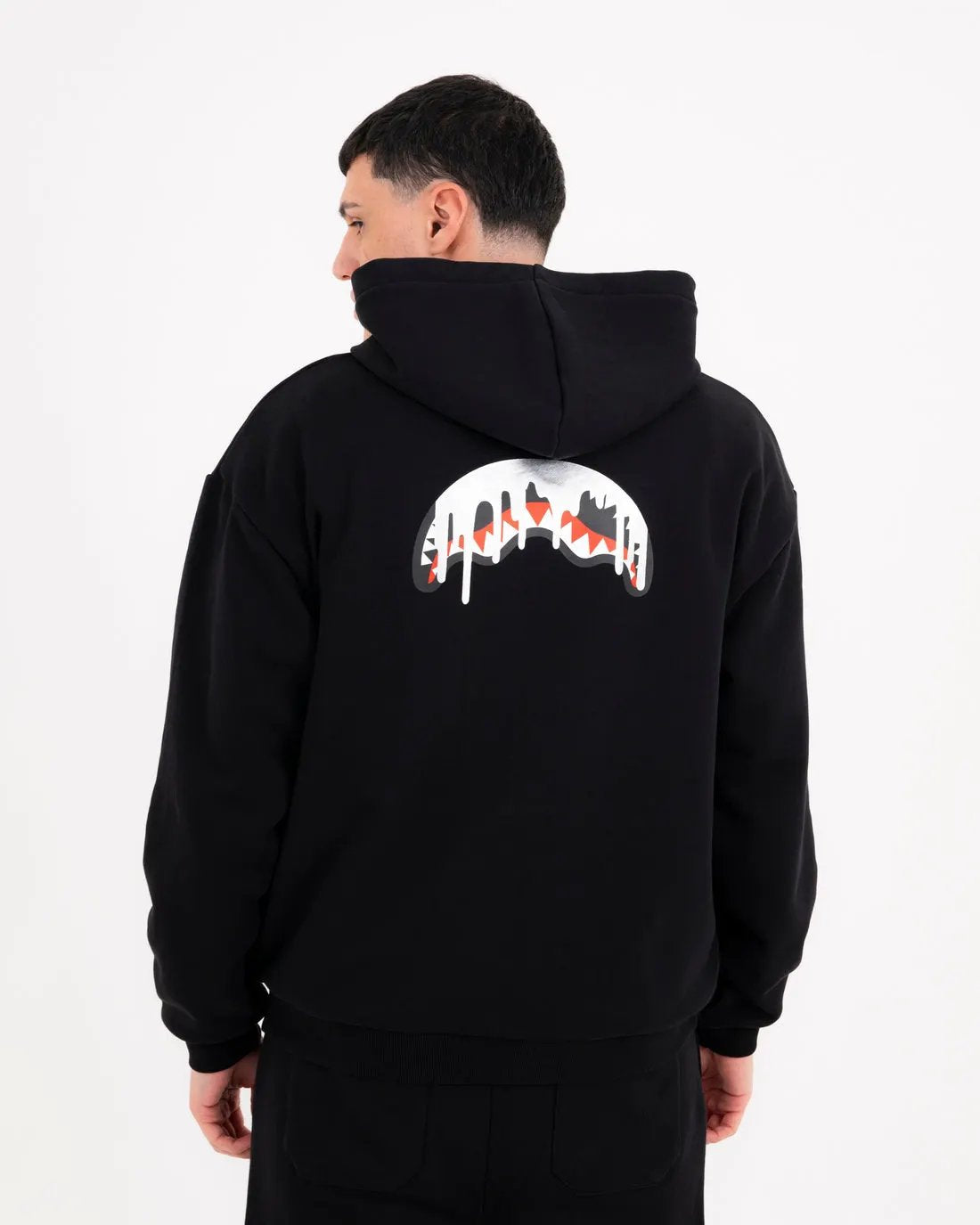 Sprayground Felpa Silver Drip Smooth Perfect Full-Zip SP997GBLK Black - Dettaglio stampa posteriore silver drip