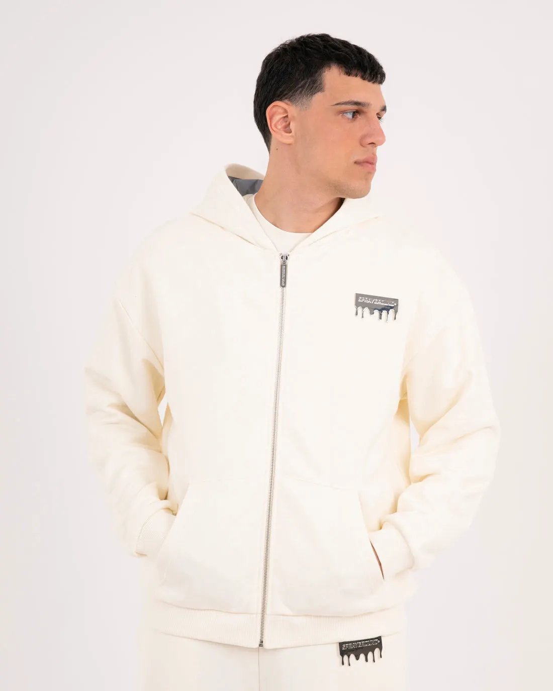 Felpa Sprayground Silver Drip Smooth Perfect Full-Zip Ivory vista frontale