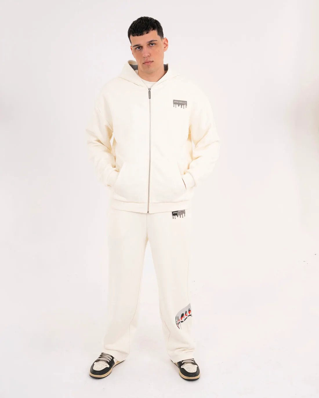 Felpa Sprayground Silver Drip Smooth Perfect Full-Zip Ivory dettaglio manica