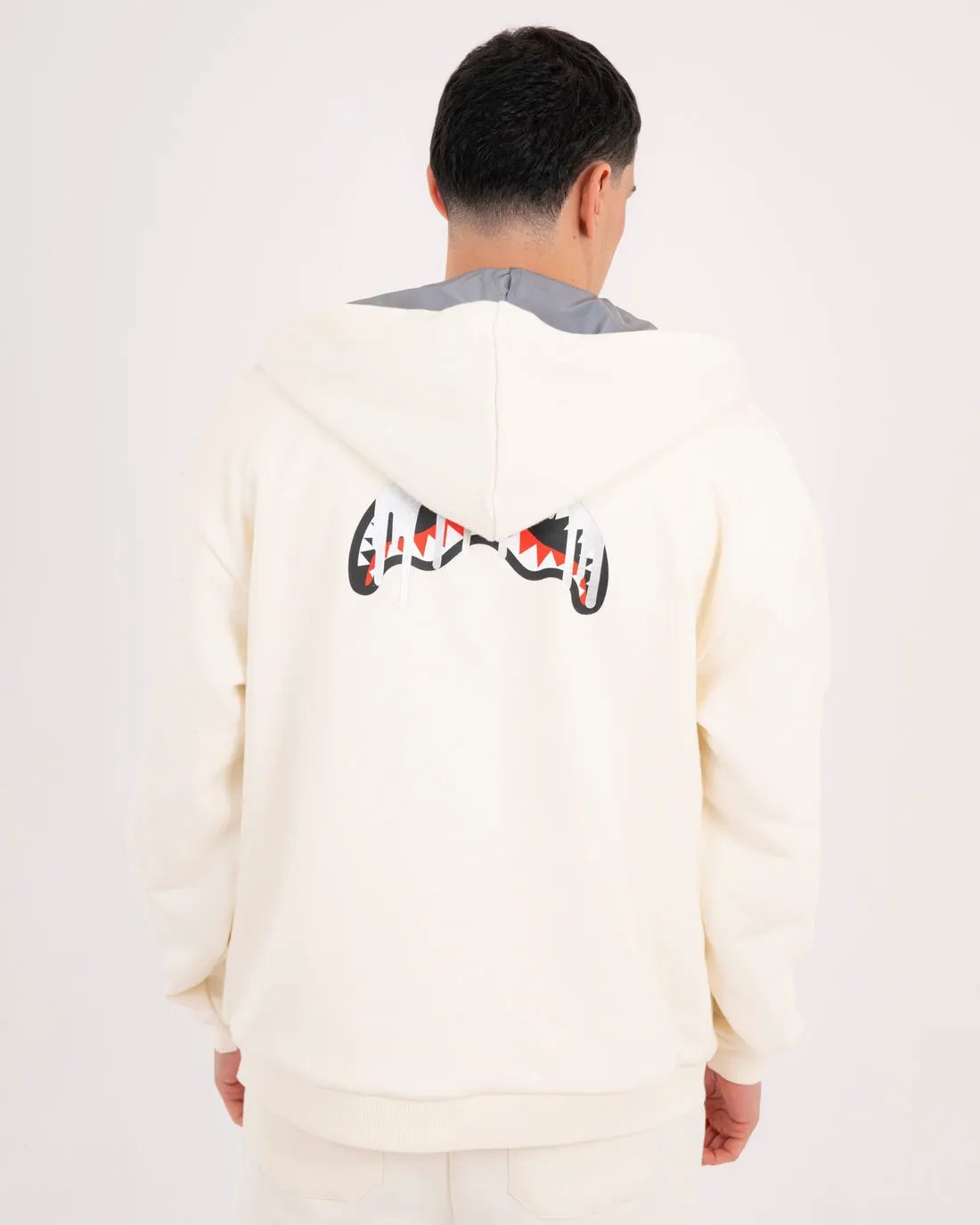 Felpa Sprayground SP997GIVO Silver Drip Full-Zip Avorio - Dettaglio texture tessuto French Terry e zip