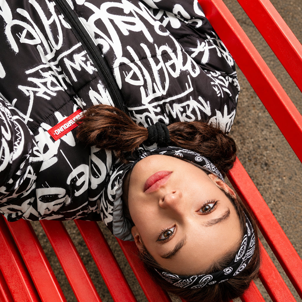 Sprayground SP942 Graffiti Reflective Double Padded Jacket - Vista lato reflective frontale