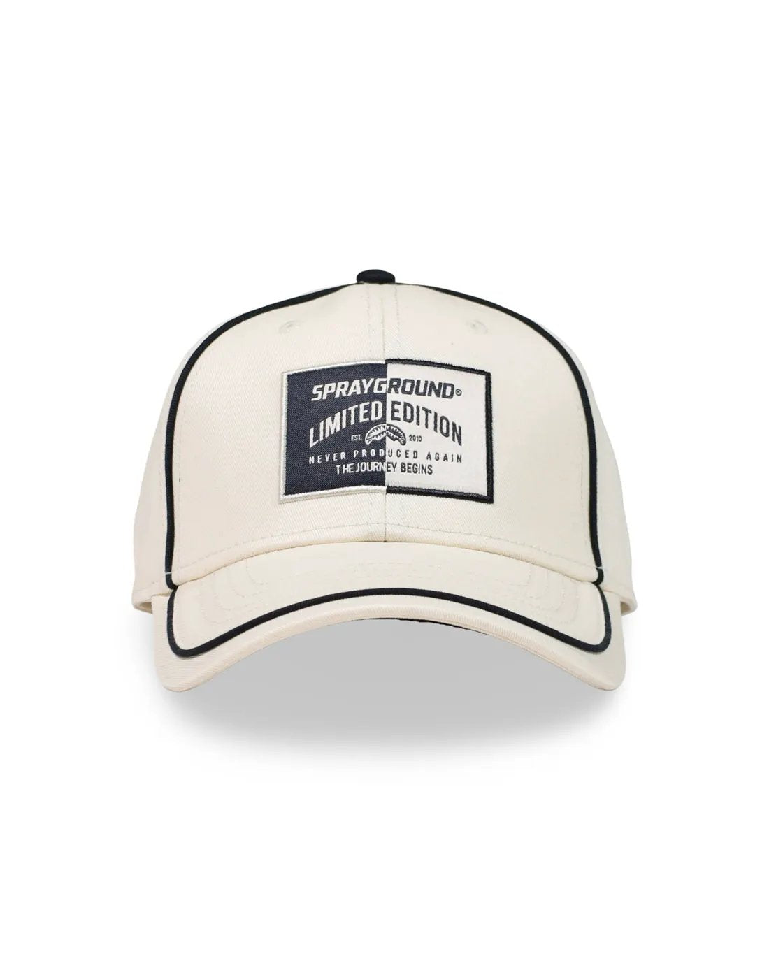 Sprayground Pure Cap Cream dettaglio visiera e cuciture
