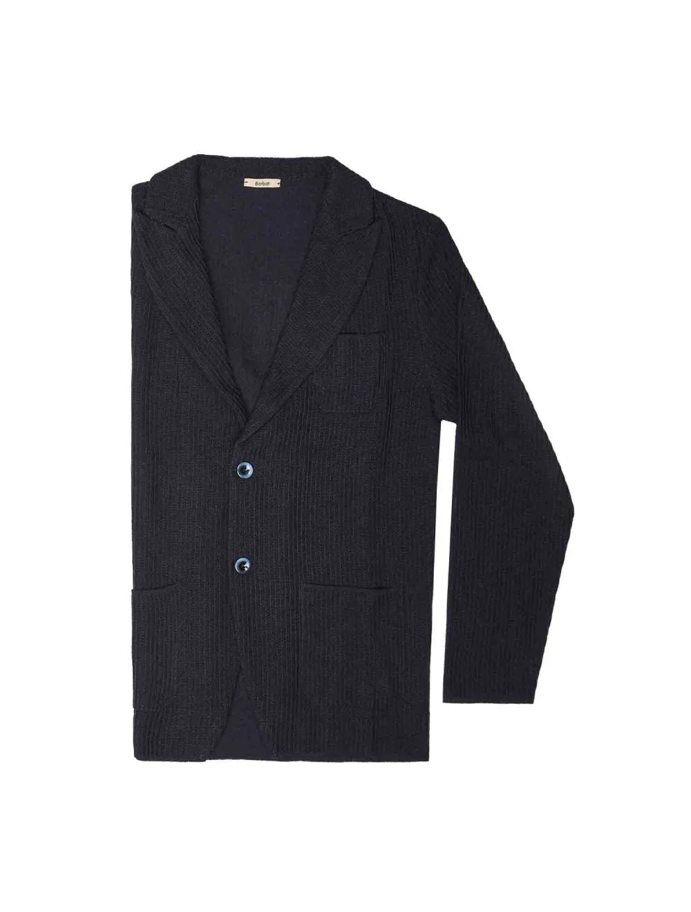 giacca uomo blu elegante in maglia con due bottoni e tasche, stile Made in Italy