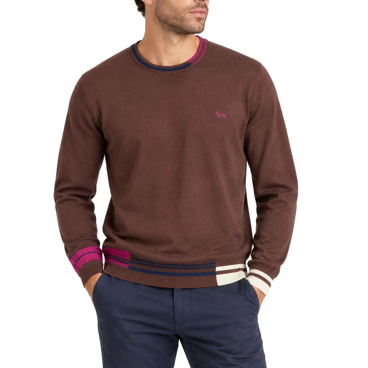 Harmont&Blaine Maglia Color Block Cioccolato HRR918030788 706 - Vista frontale