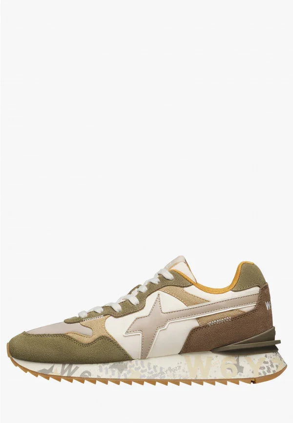 Sneaker uomo multicolore beige, verde e marrone con suola stampata, stile casual moderno