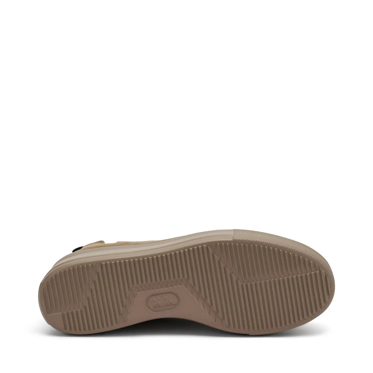 Suola scarpa donna beige in gomma, vista dal basso, calzature moda femminile