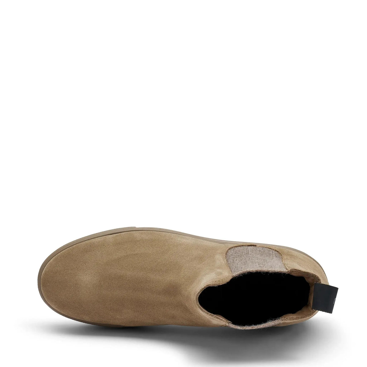 Stivaletto donna beige in suede vista dall'alto, design minimal ed elegante