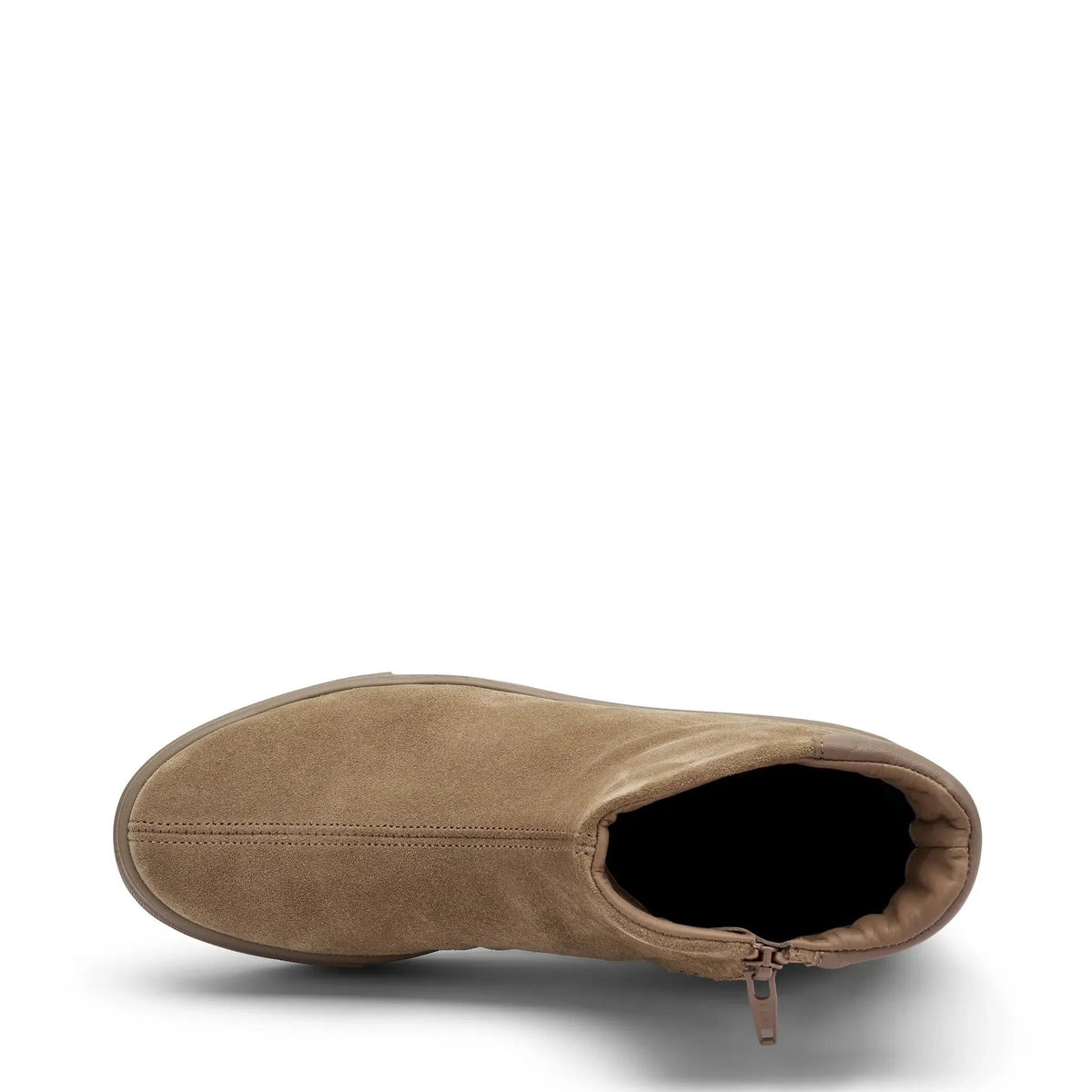 Stivaletto donna beige in camoscio, vista dall'alto, con zip laterale