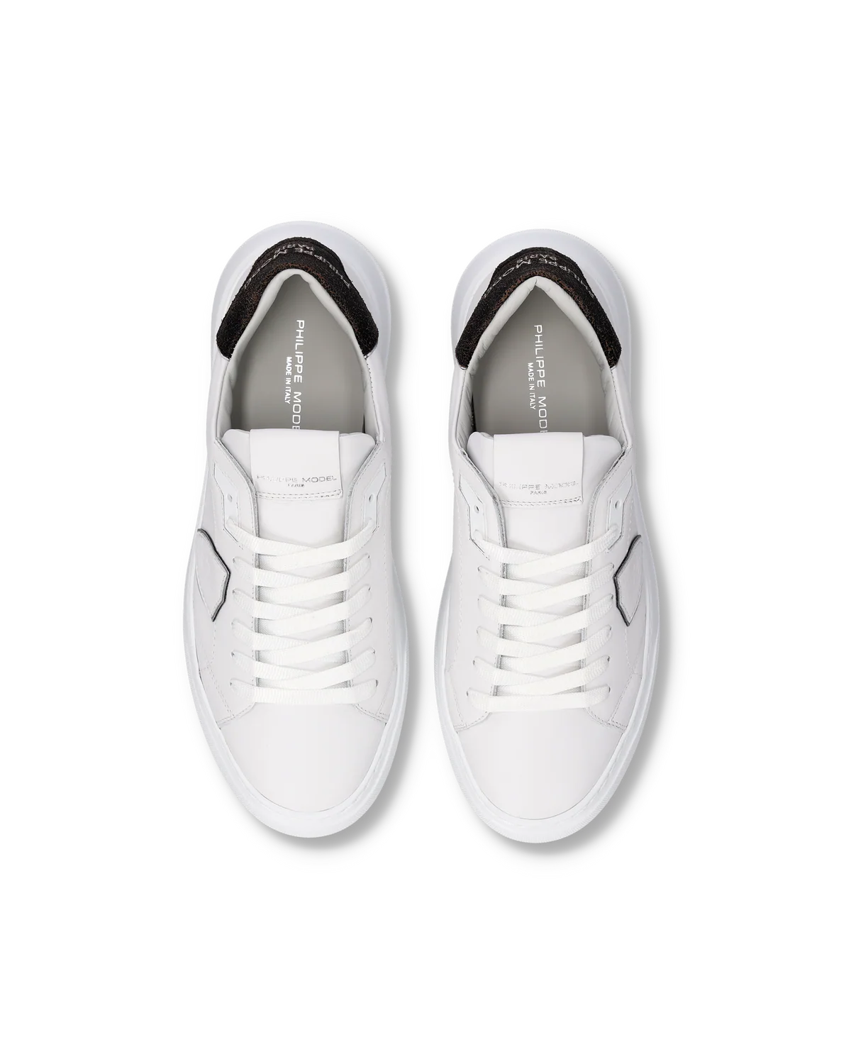 PHILIPPE MODEL BTLU VVC1  SNEAKER TEMPLE LOW VEAU CRACKLE' BLANC NOIR - Atelier Fratelli Carbè