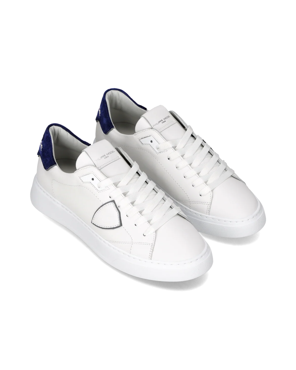 PHILIPPE MODEL BTLU VD23  SNEAKER TEMPLE LOW VEAU DAIM BLANC BLEU - Atelier Fratelli Carbè