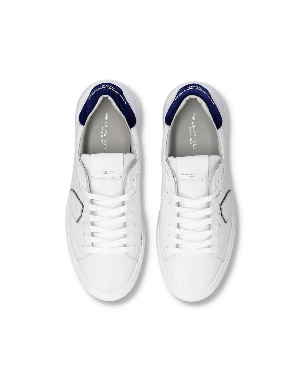 PHILIPPE MODEL BTLU VD23  SNEAKER TEMPLE LOW VEAU DAIM BLANC BLEU - Atelier Fratelli Carbè