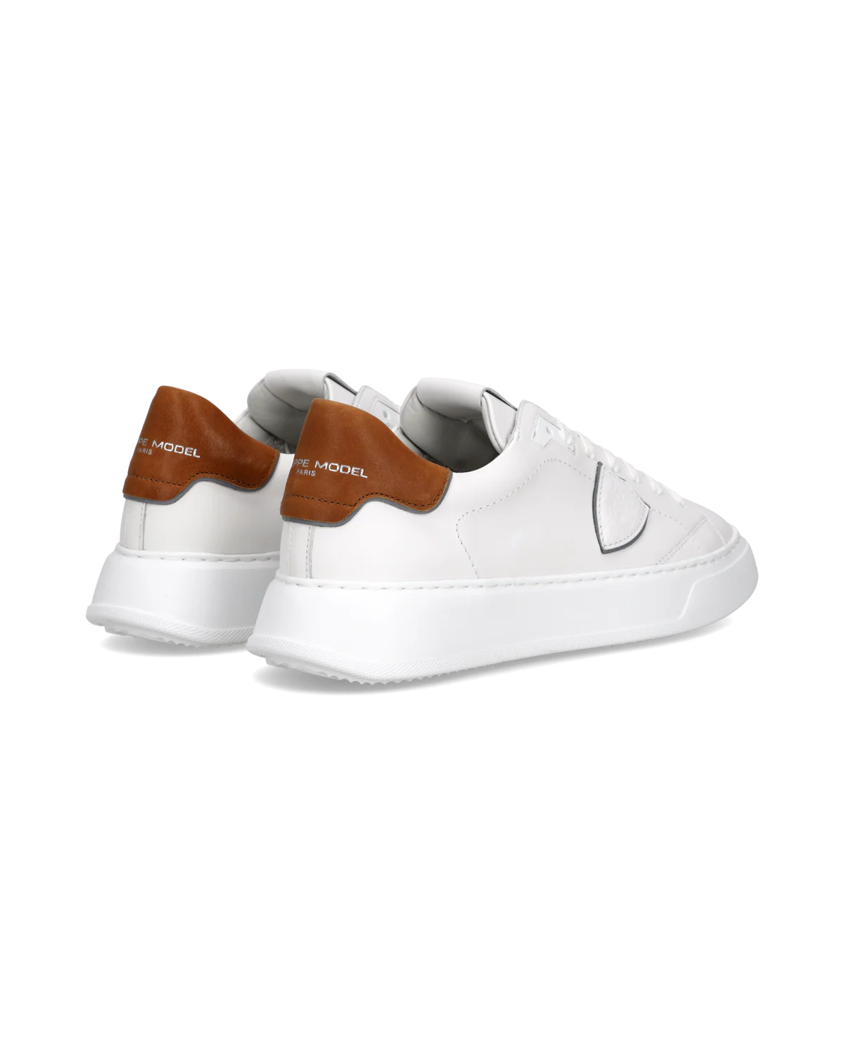 PHILIPPE MODEL BTLU VW03  SNEAKER TEMPLE LOW VEAU WEST_BLANC COGNAC - Atelier Fratelli Carbè