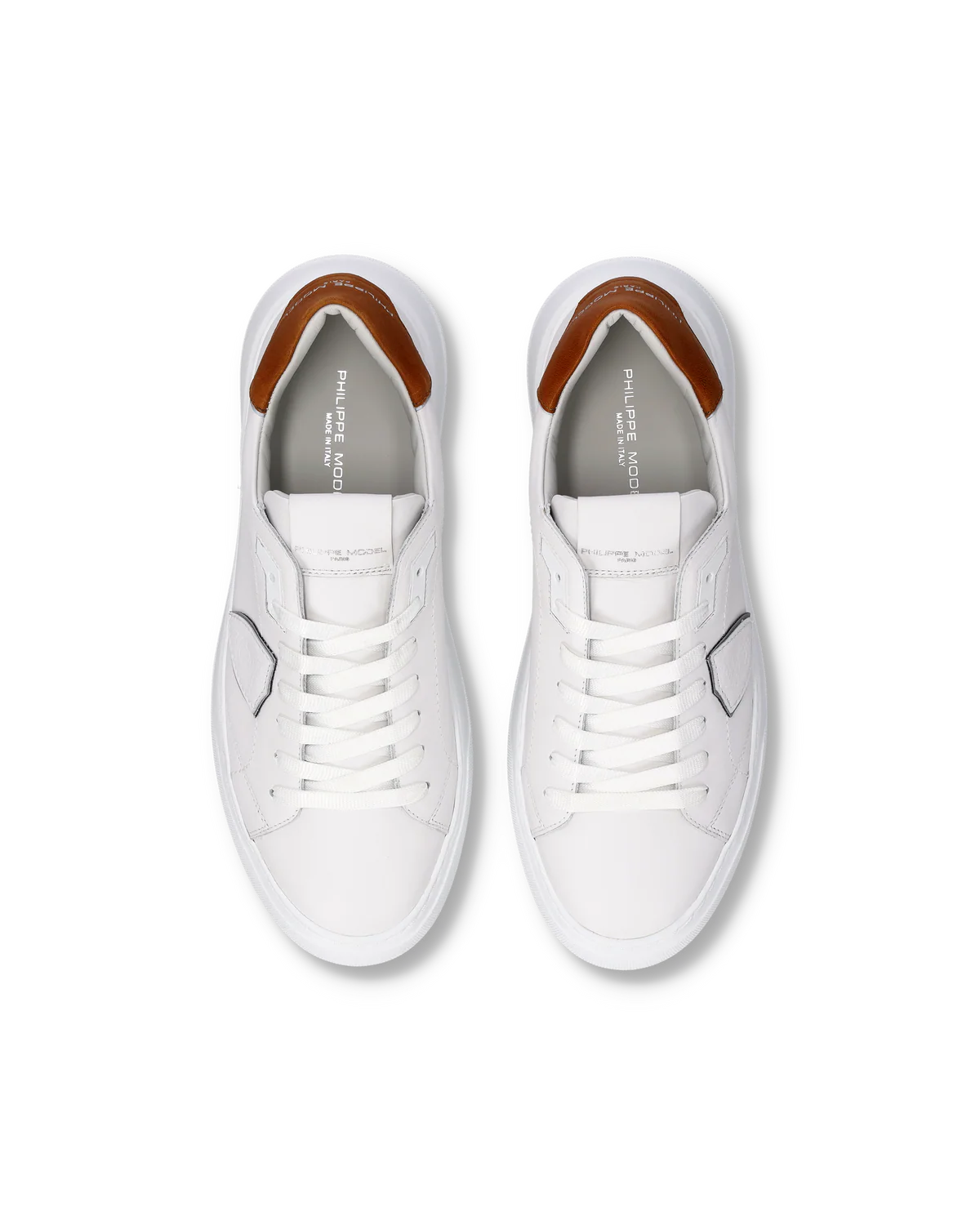 PHILIPPE MODEL BTLU VW03  SNEAKER TEMPLE LOW VEAU WEST_BLANC COGNAC - Atelier Fratelli Carbè