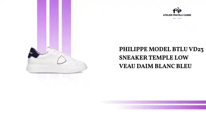 PHILIPPE MODEL BTLU VD23 SNEAKER TEMPLE LOW VEAU DAIM BLANC BLEU by@Outfy
