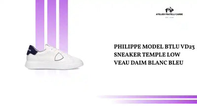 PHILIPPE MODEL BTLU VD23 SNEAKER TEMPLE LOW VEAU DAIM BLANC BLEU by@Outfy