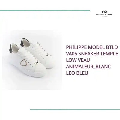PHILIPPE MODEL BTLD VA05 SNEAKER TEMPLE LOW VEAU ANIMALEUR_BLANC LEO BLEU by@Outfy