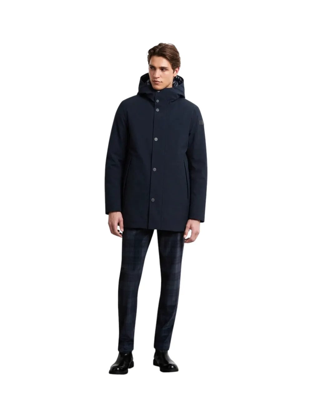 RRD W26011 Parka Surflex Winter Down Under Floating — dettaglio cappuccio e finiture, colore Blue Black