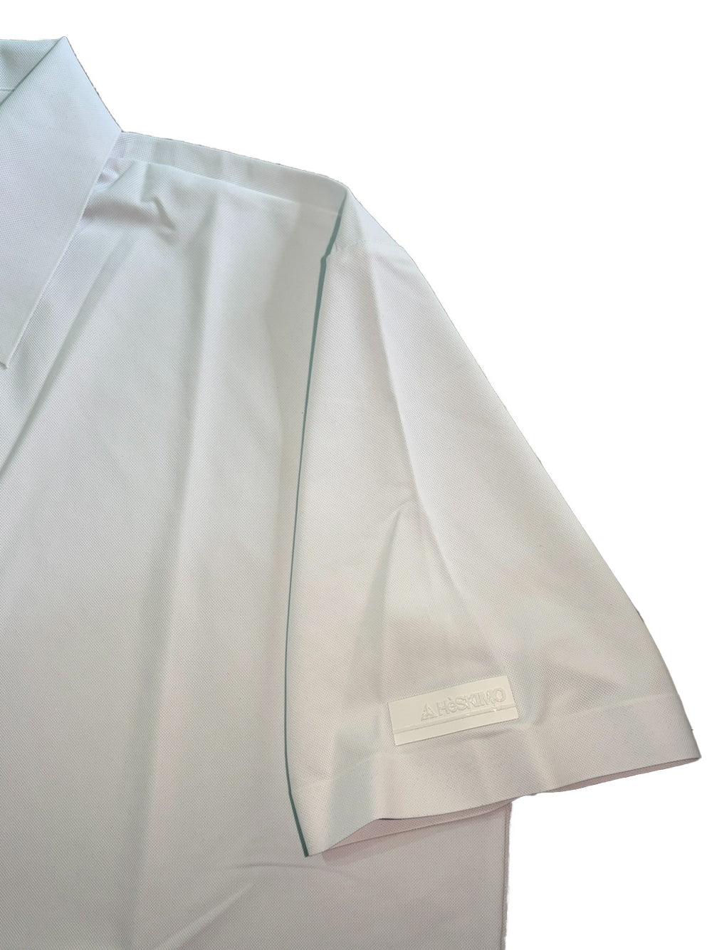 Camicia uomo manica corta bianca in cotone con dettaglio logo sulla manica