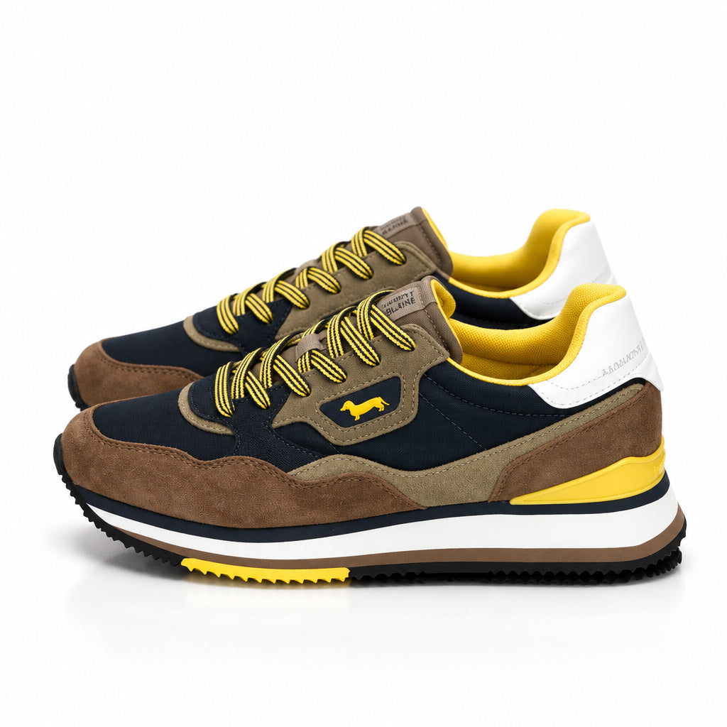 Sneakers Harmont & Blaine Camoscio e Tessuto Caramel Blu - Vista posteriore
