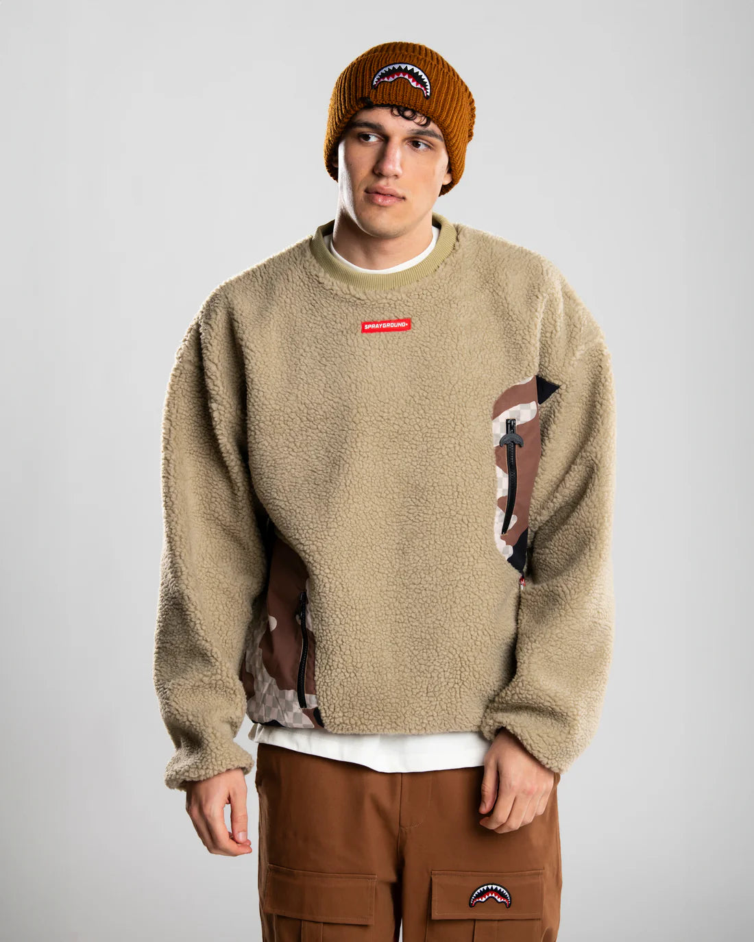 SPRAYGROUND SP812BRWN  KNIT CAMO TEDDY CREWNECK BROWN - Atelier Fratelli Carbè