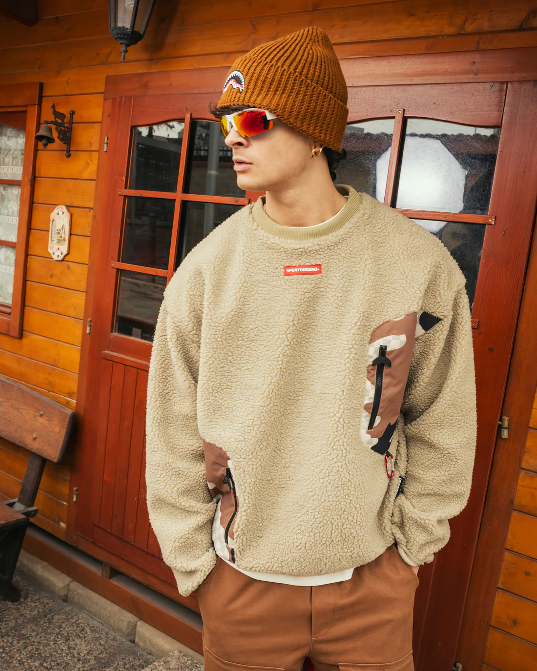 SPRAYGROUND SP812BRWN  KNIT CAMO TEDDY CREWNECK BROWN - Atelier Fratelli Carbè