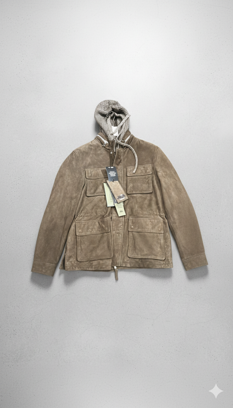 THE JACK LEATHER HARUTO + KNIT SUEDE ALGA TAUPE JACKET SARIANA SUEDE - Atelier Fratelli Carbè