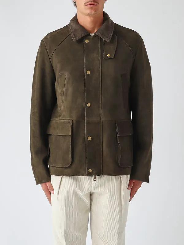 Giacca Gordon The Jack Leathers in pelle suede verde scuro - vista frontale