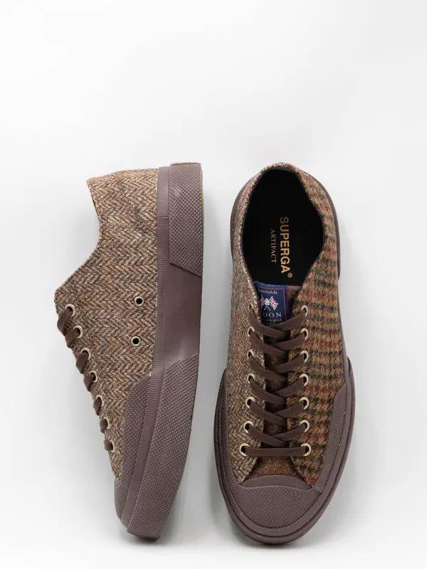 Sneakers Uomo Superga Artifact Works in Lana Patchwork Marrone S2168YW - Dettaglio Tessuto Lana Patchwork Moon