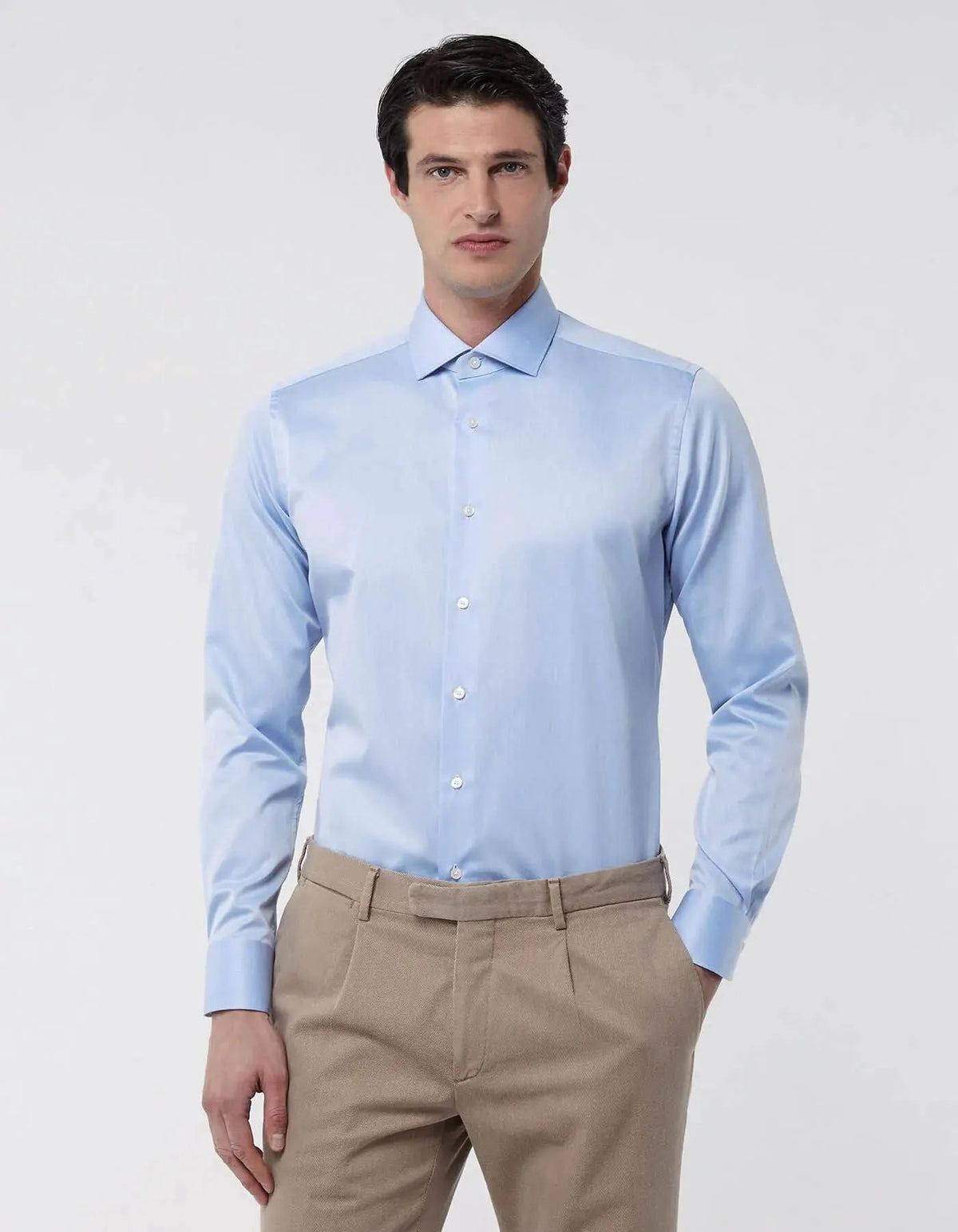 Camicia Uomo Xacus WF558 11805 Cielo 003 - Dettaglio Collo Francese