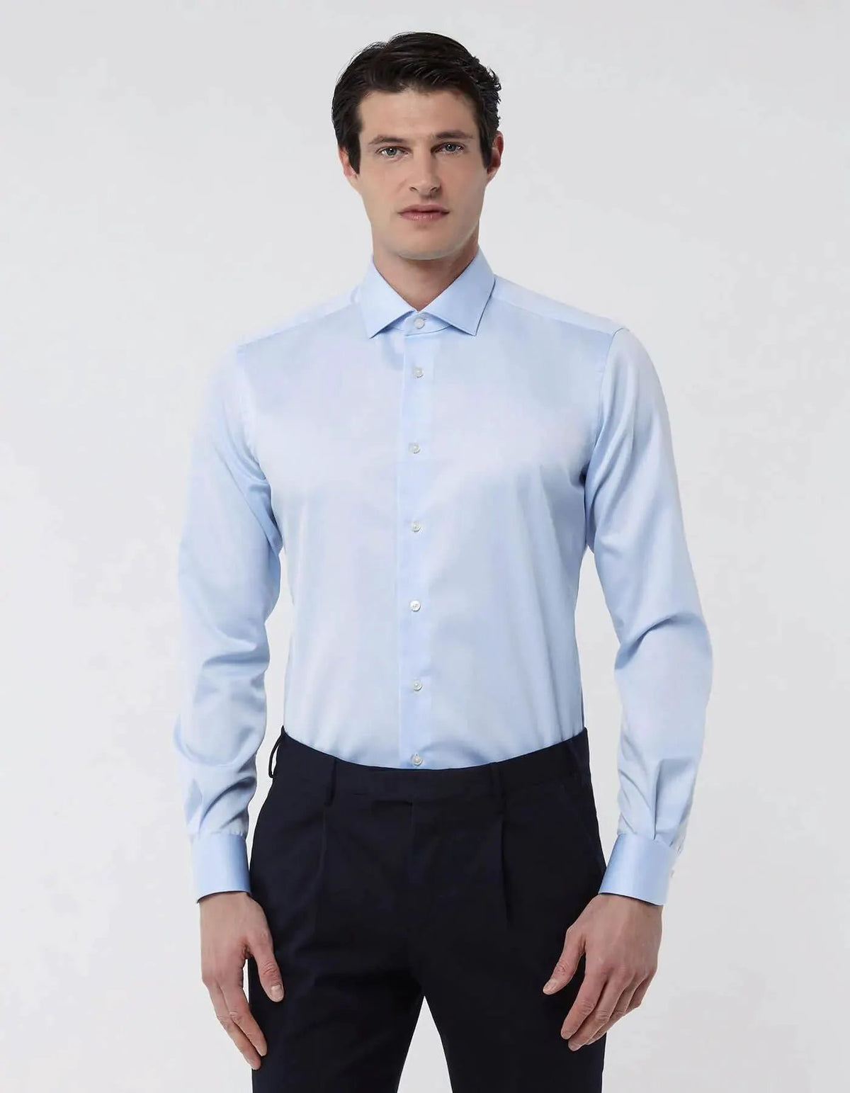 Camicia Xacus No Stiro WF658 11805 Cielo - Dettaglio Collo